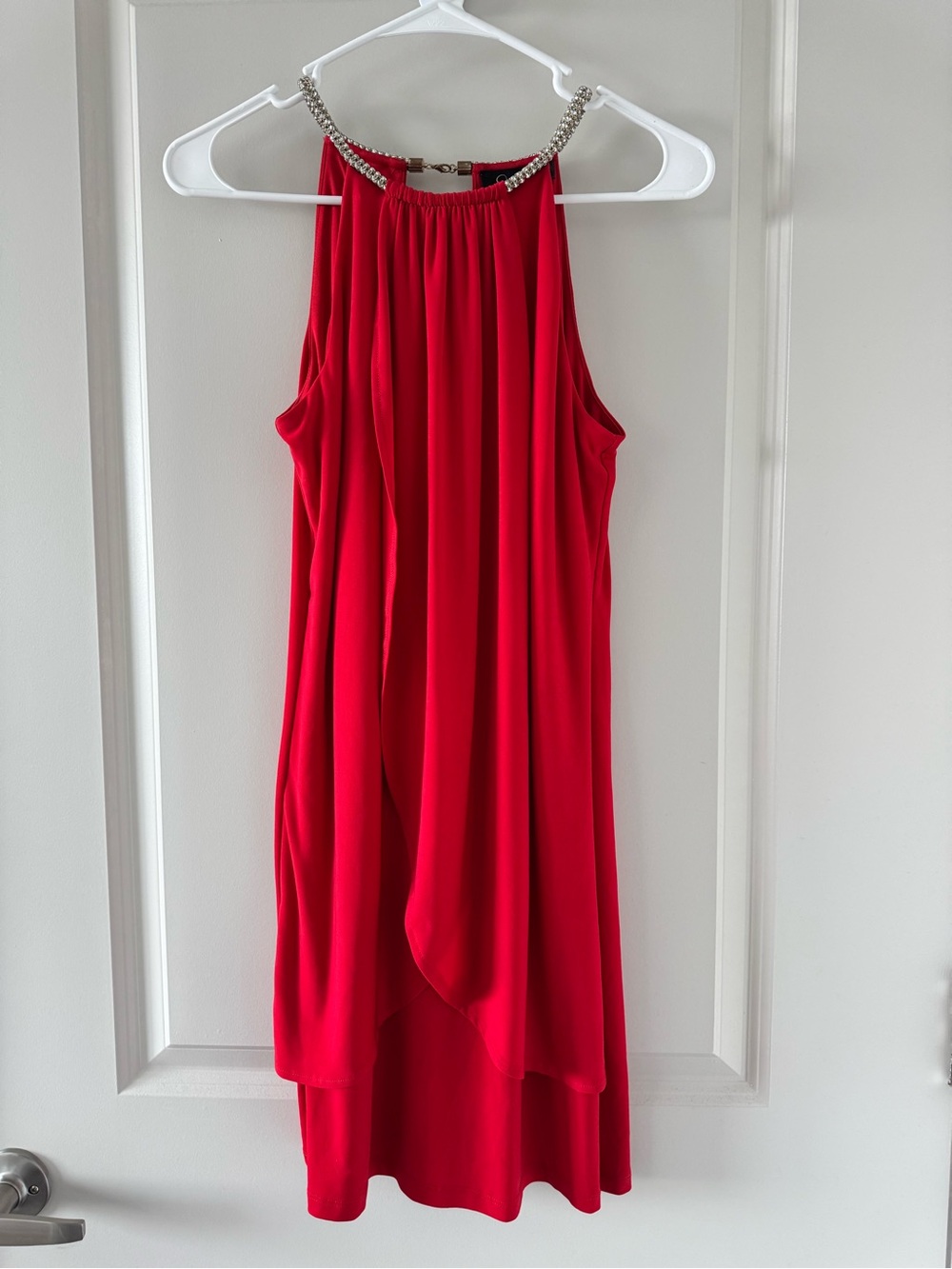 Jessica Simpson Red Halter High-Low Dress with Beaded Neckline